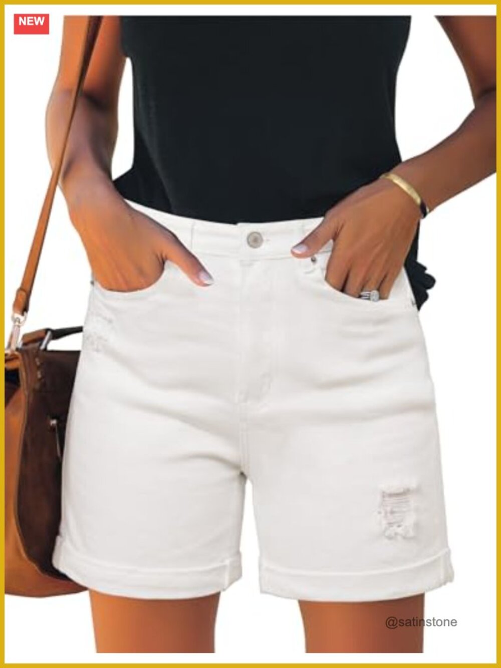 High Waisted Rolled Hem Ripped Denim Jean Shorts Stretchy Casual Summer